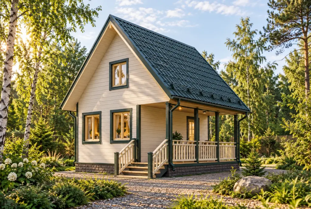 Каркасный дом «Кленогор» — передний фасад, визуализация